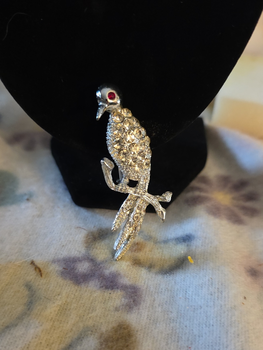 vintage silver-tone figural bird-on-a-branch brooch